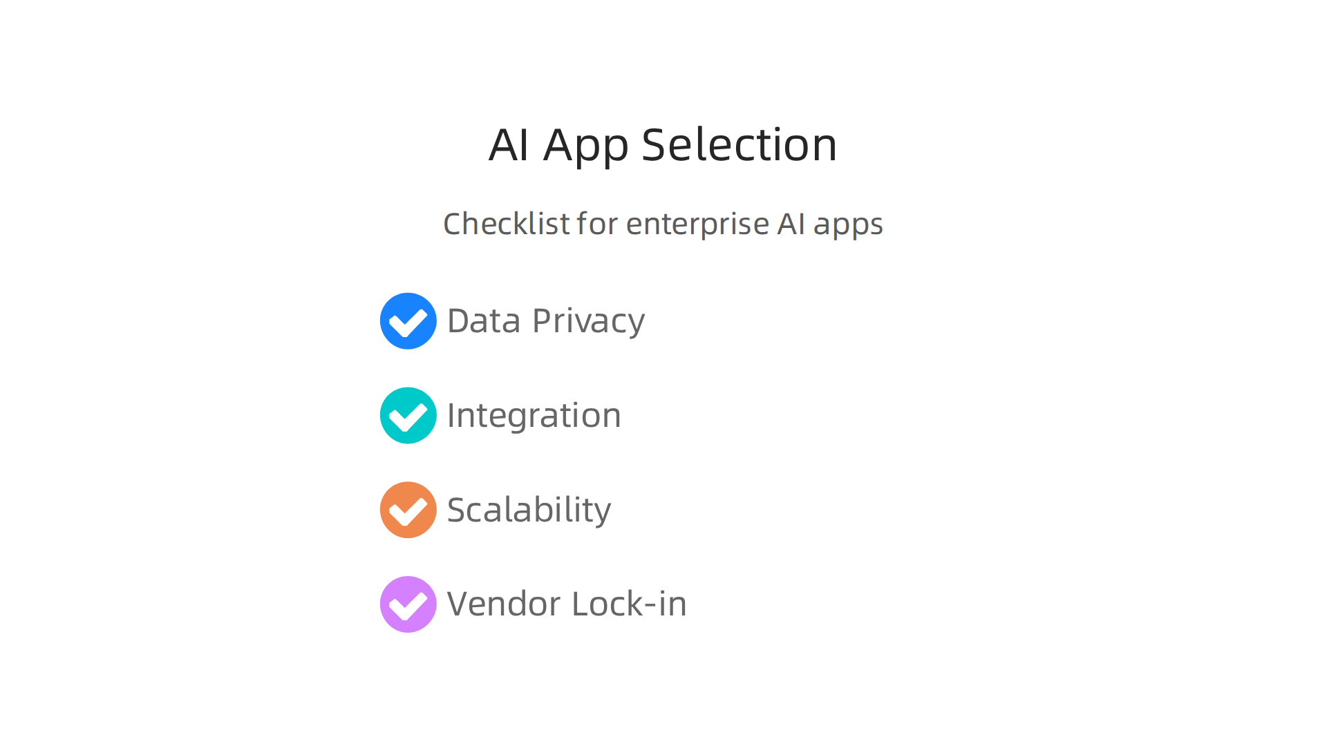 An infographic detailing the crucial criteria for selecting the right enterprise AI applications for your technology stack.