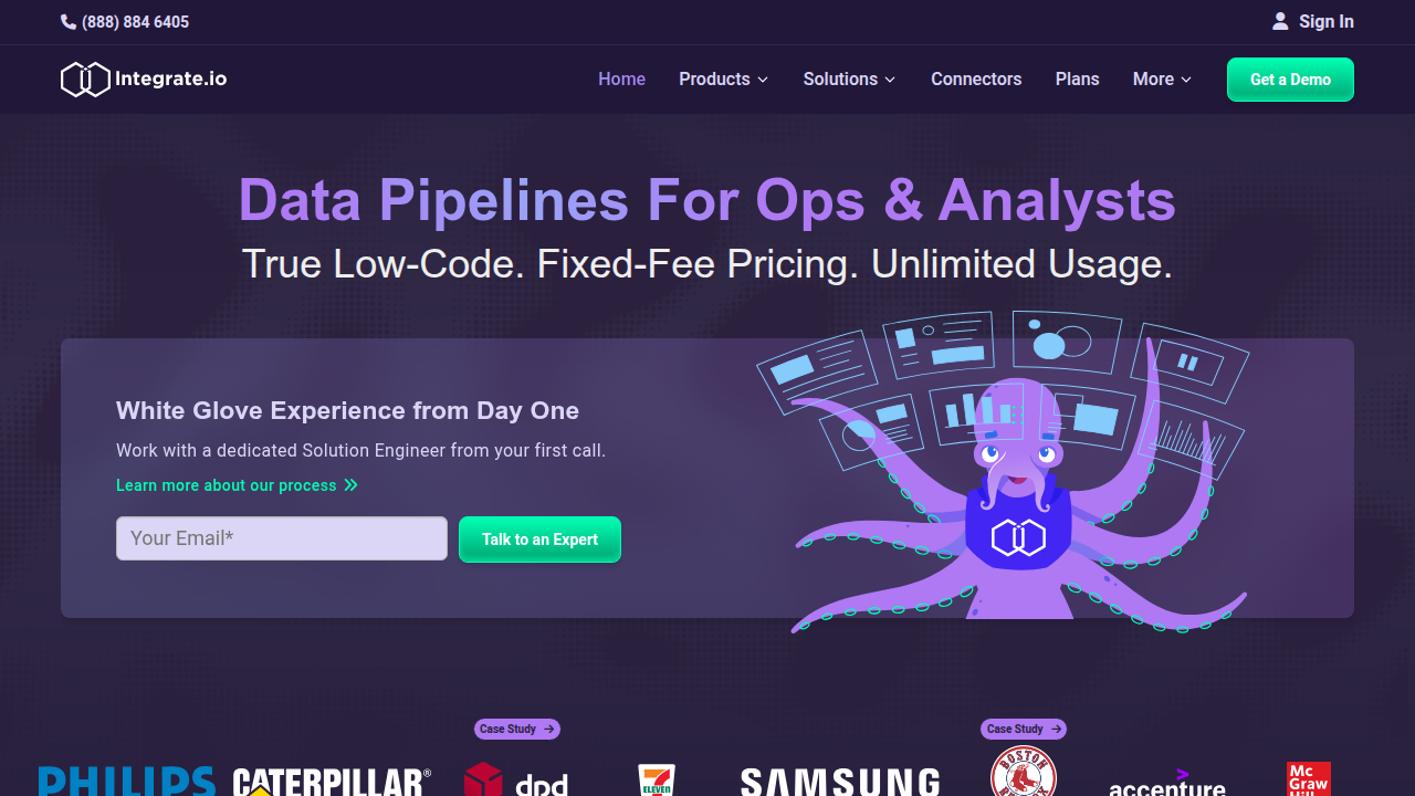 Integrate.io's website, a data integration platform, reflecting industry challenges in data quality.