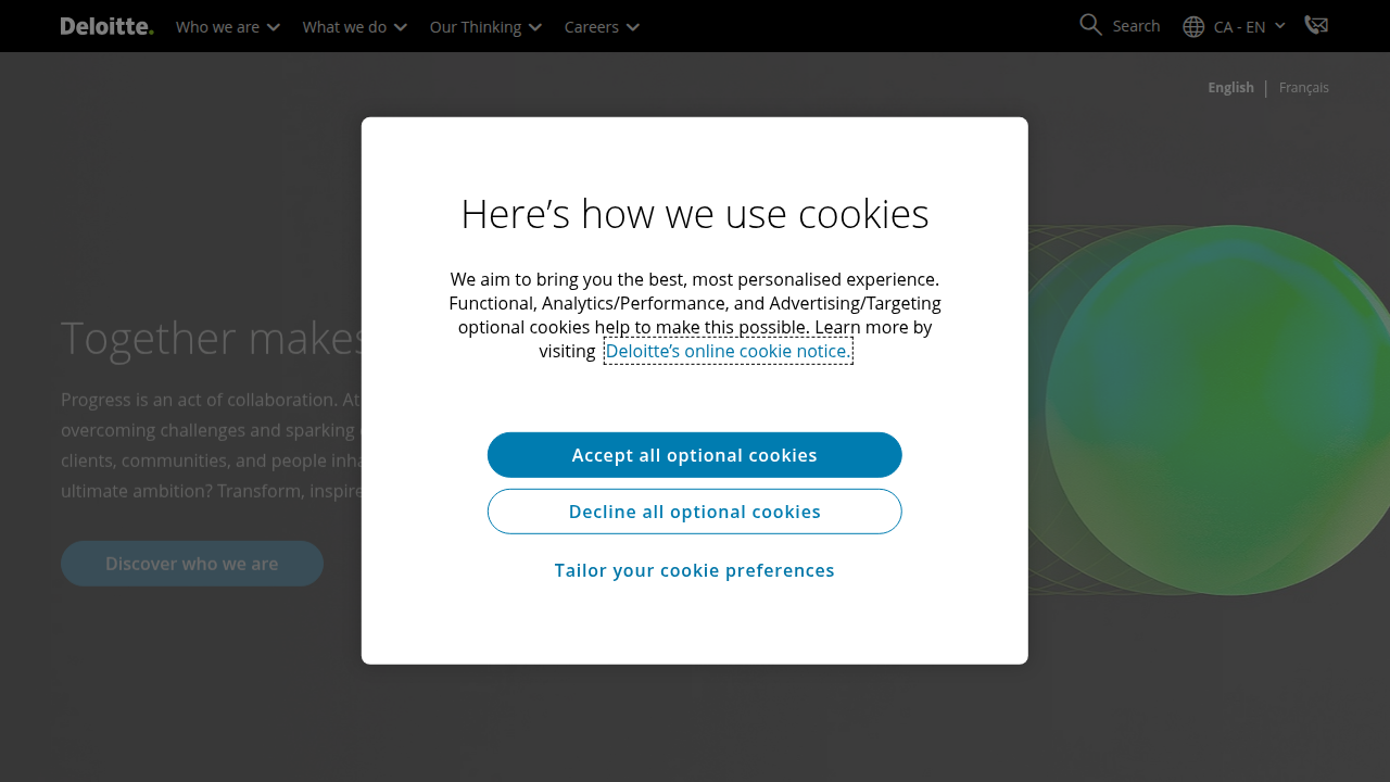 Screenshot of Deloitte's homepage, a key source for enterprise tech trends, including AI.