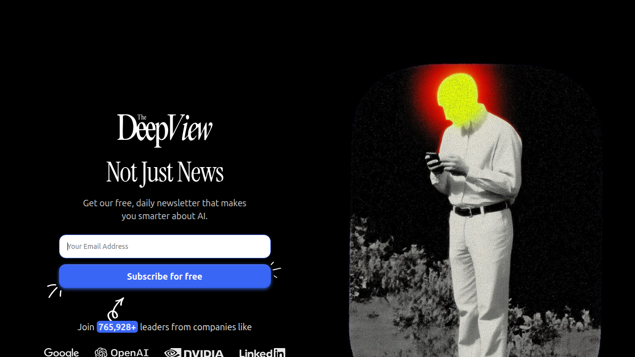 Screenshot of The Deep View Newsletter's subscription page, highlighting its focus on daily AI insights for enterprise leaders.