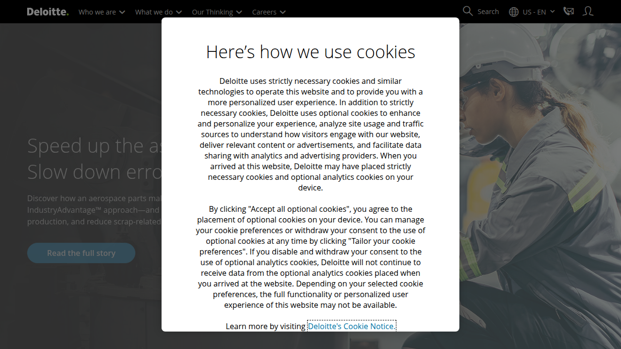 A screenshot of the Deloitte website, a prominent source for reports on the state of AI in the enterprise.