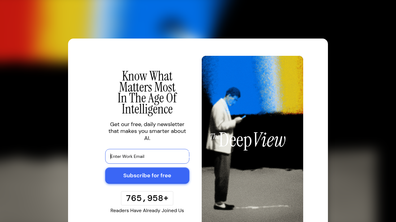 Screenshot of The Deep View Newsletter subscription page, offering daily AI updates for enterprise leaders.