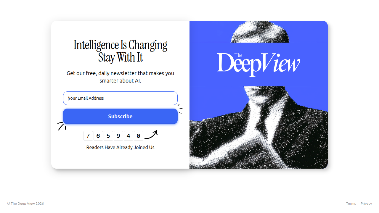 A screenshot of The Deep View newsletter subscription page, offering daily AI updates for enterprise leaders.