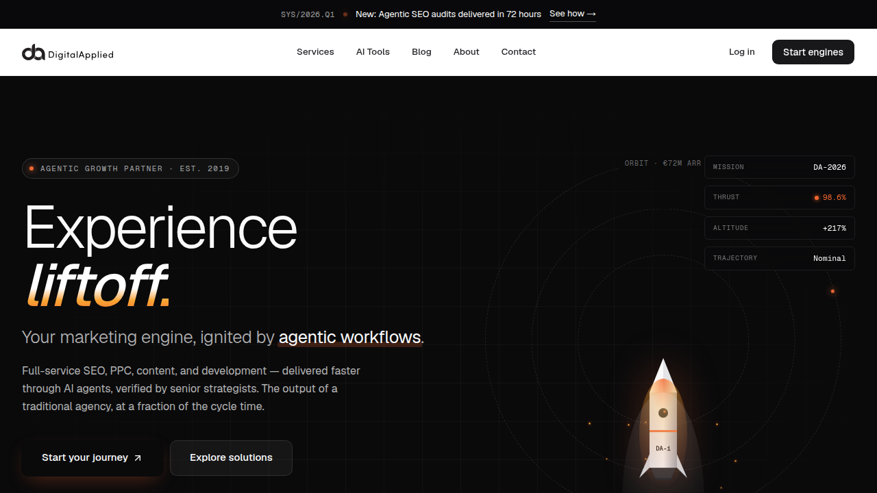 A screenshot of Digital Applied's homepage, a resource for enterprise data and AI insights.