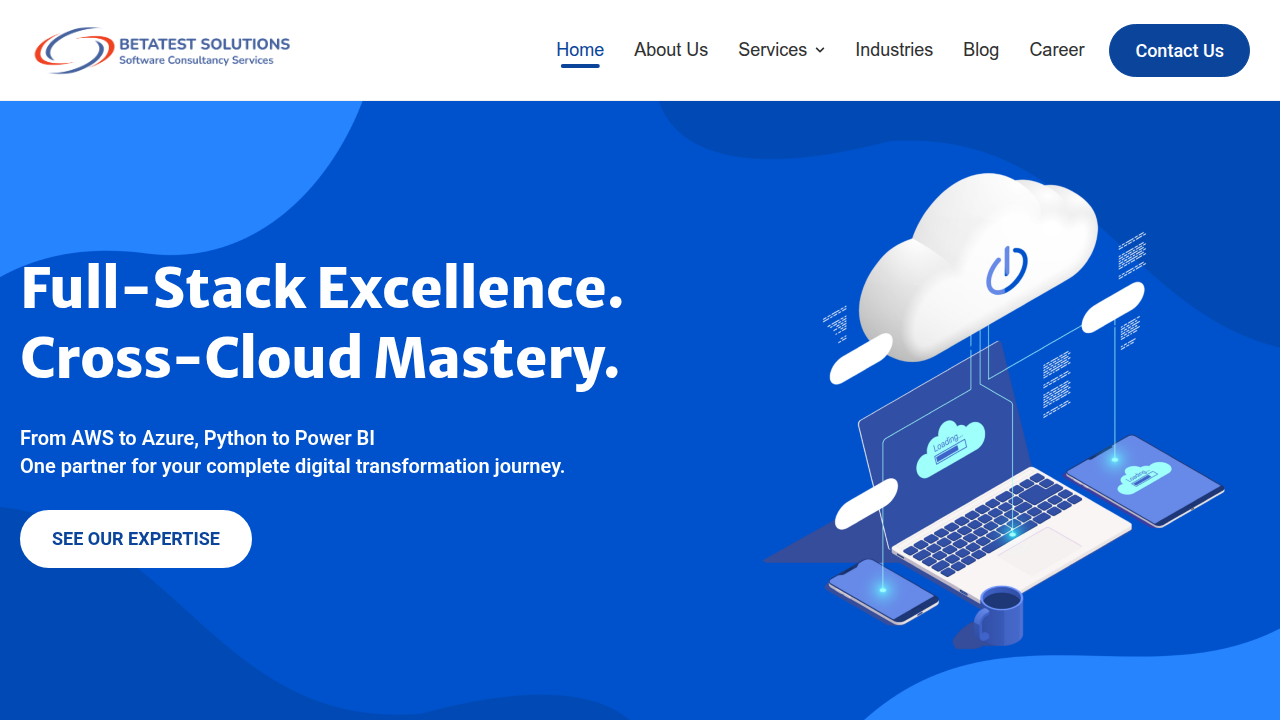 Screenshot of Beta Test Solutions homepage, a resource for SDLC governance models.