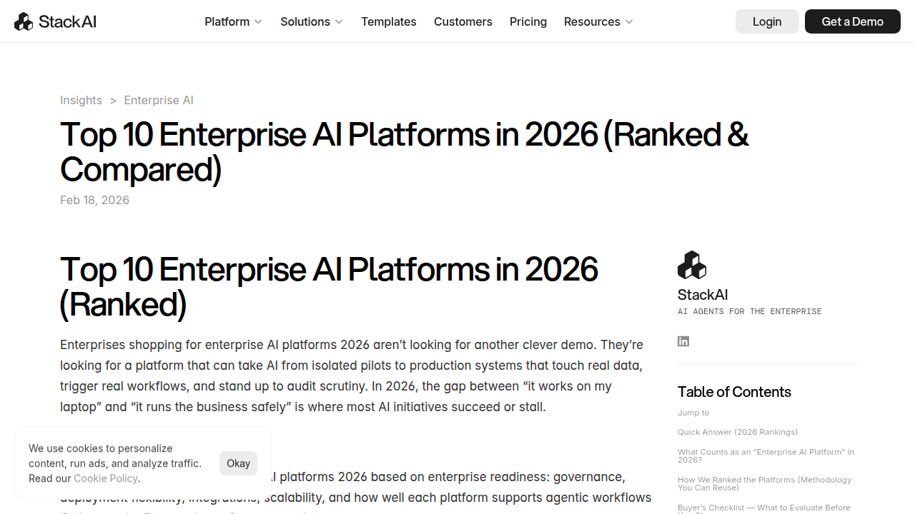View StackAI's rankings and comparisons of top enterprise AI platforms for 2026.