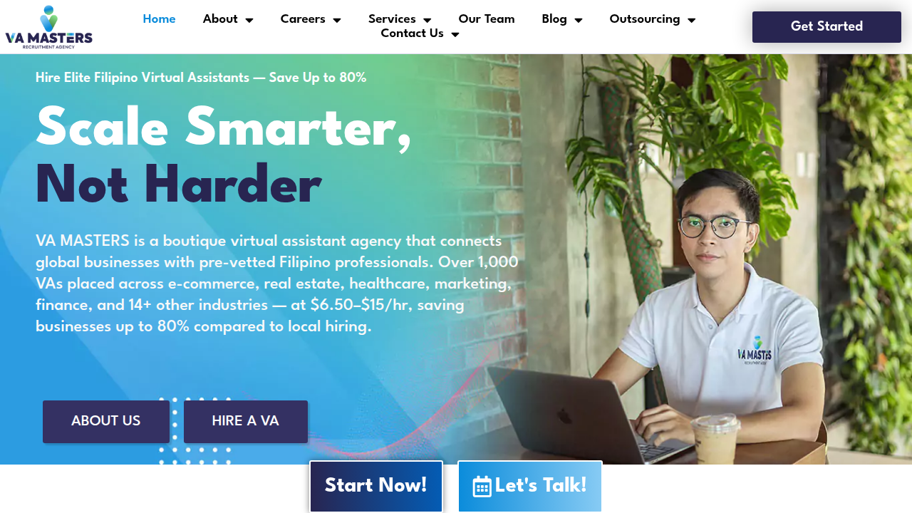 Screenshot of VAMasters website showcasing remote work statistics and adoption data for 2026.