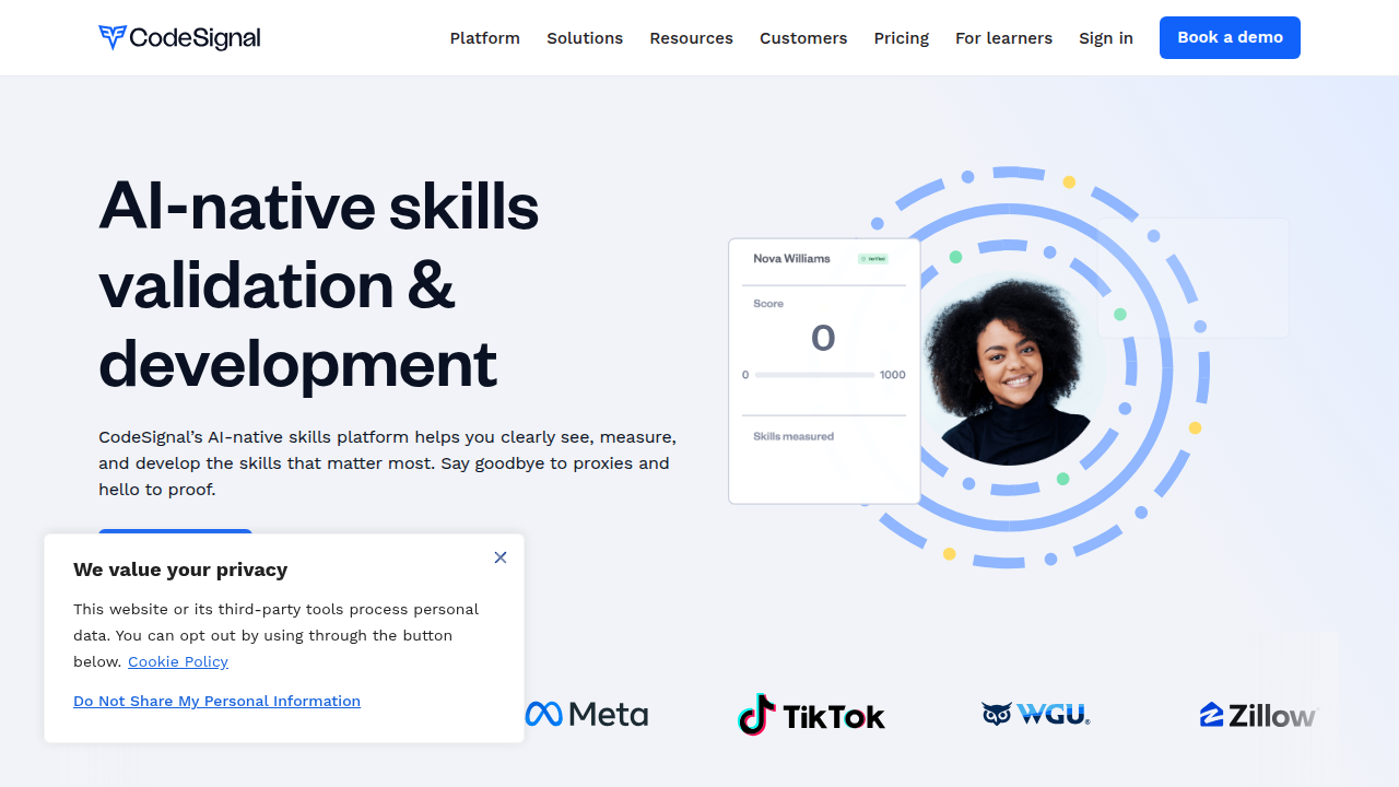 Screenshot of CodeSignal blog, discussing best hiring platforms that predict job performance.