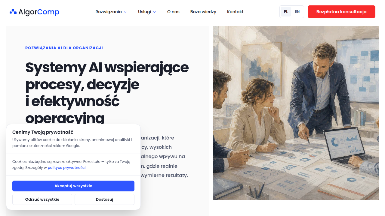 Screenshot of the Algorcomp homepage, a company specializing in AI solutions.