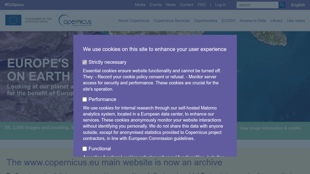 Screenshot of the official Copernicus program website, demonstrating the overarching initiative providing Earth observation data.