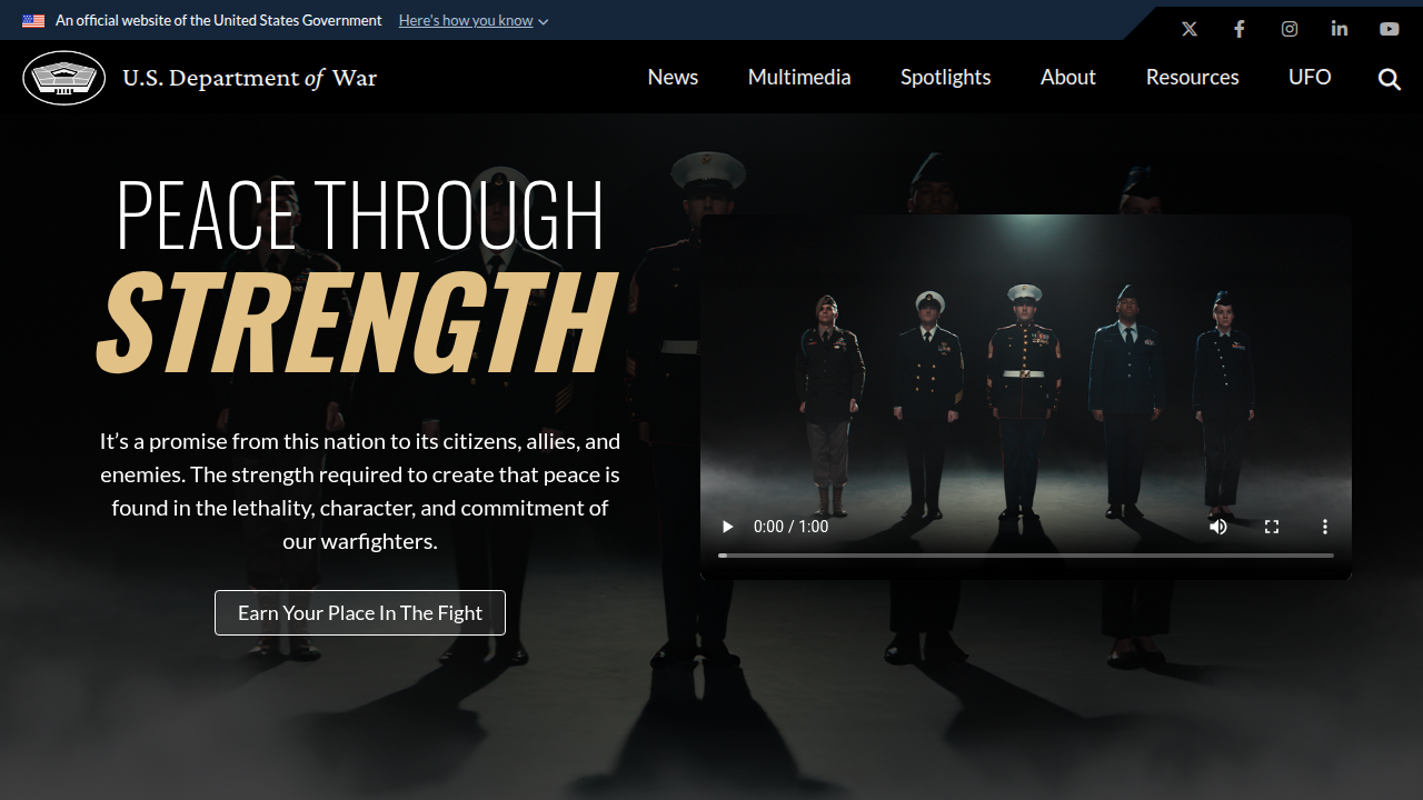 Screenshot of Defense.gov homepage, a source for cloud migration guidance for strategic enterprise data initiatives.