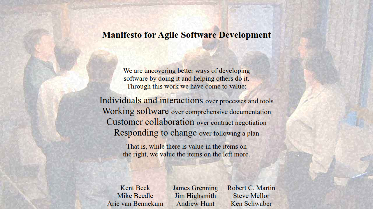 The official website for the Manifesto for Agile Software Development, a foundational document in agile methodology.