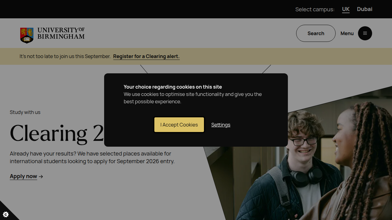 Screenshot of the University of Birmingham's homepage, representing a source for clinical AI research.